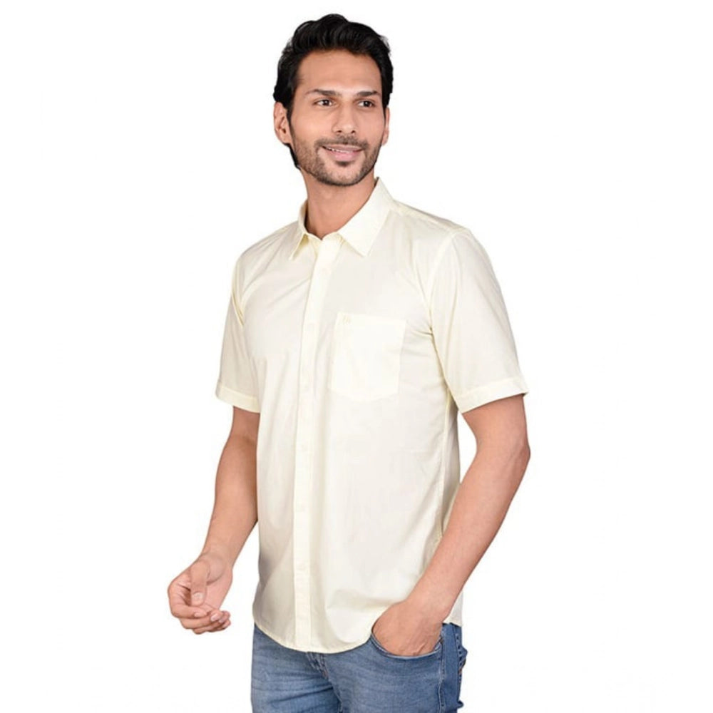 Amfyn Men's Casual Cotton Half Sleeve Solid Shirt (Lemon)