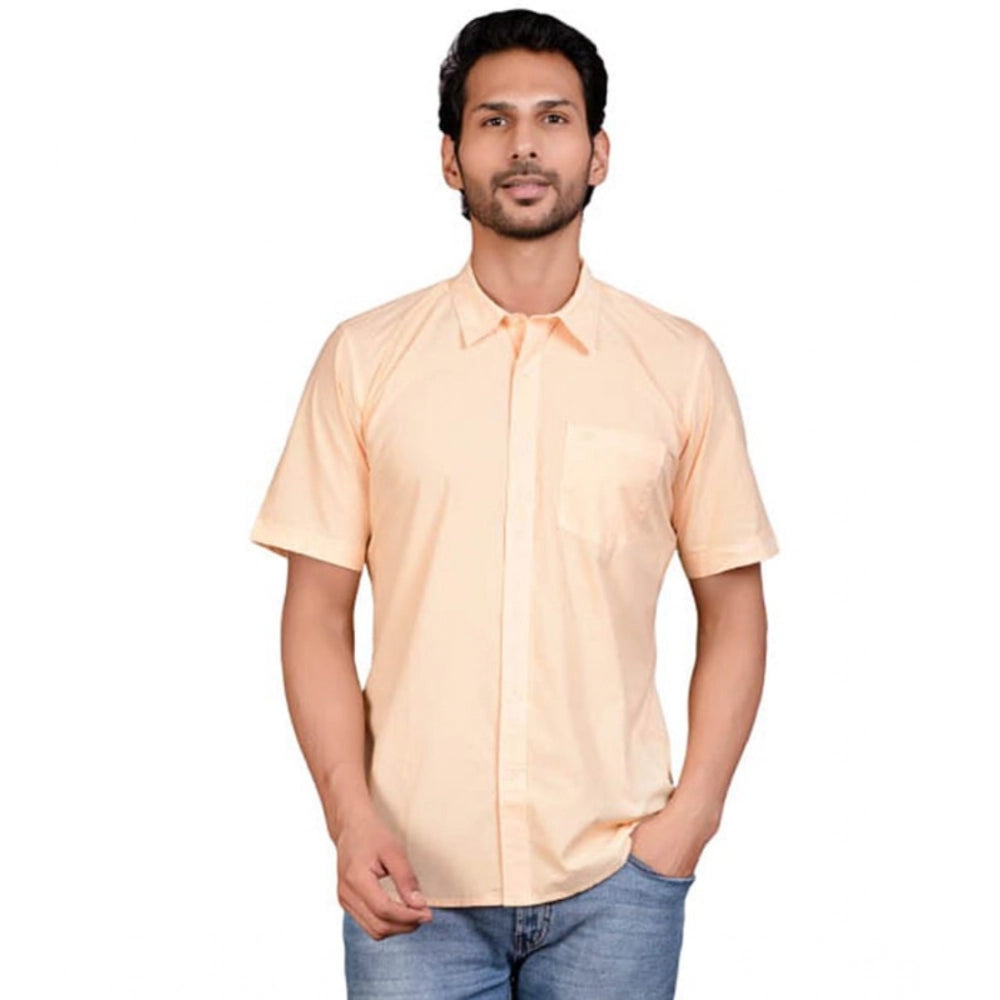 Amfyn Men's Casual Cotton Half Sleeve Solid Shirt (Peach)