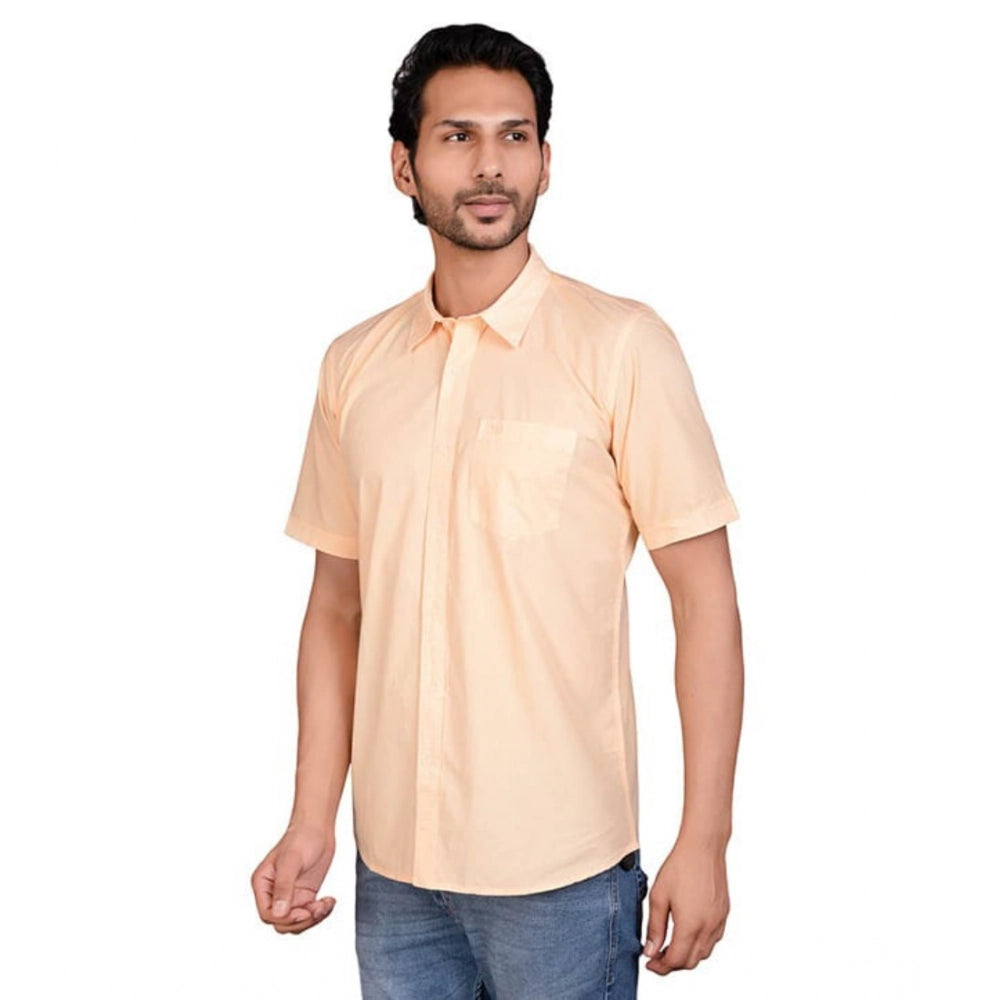 Amfyn Men's Casual Cotton Half Sleeve Solid Shirt (Peach)