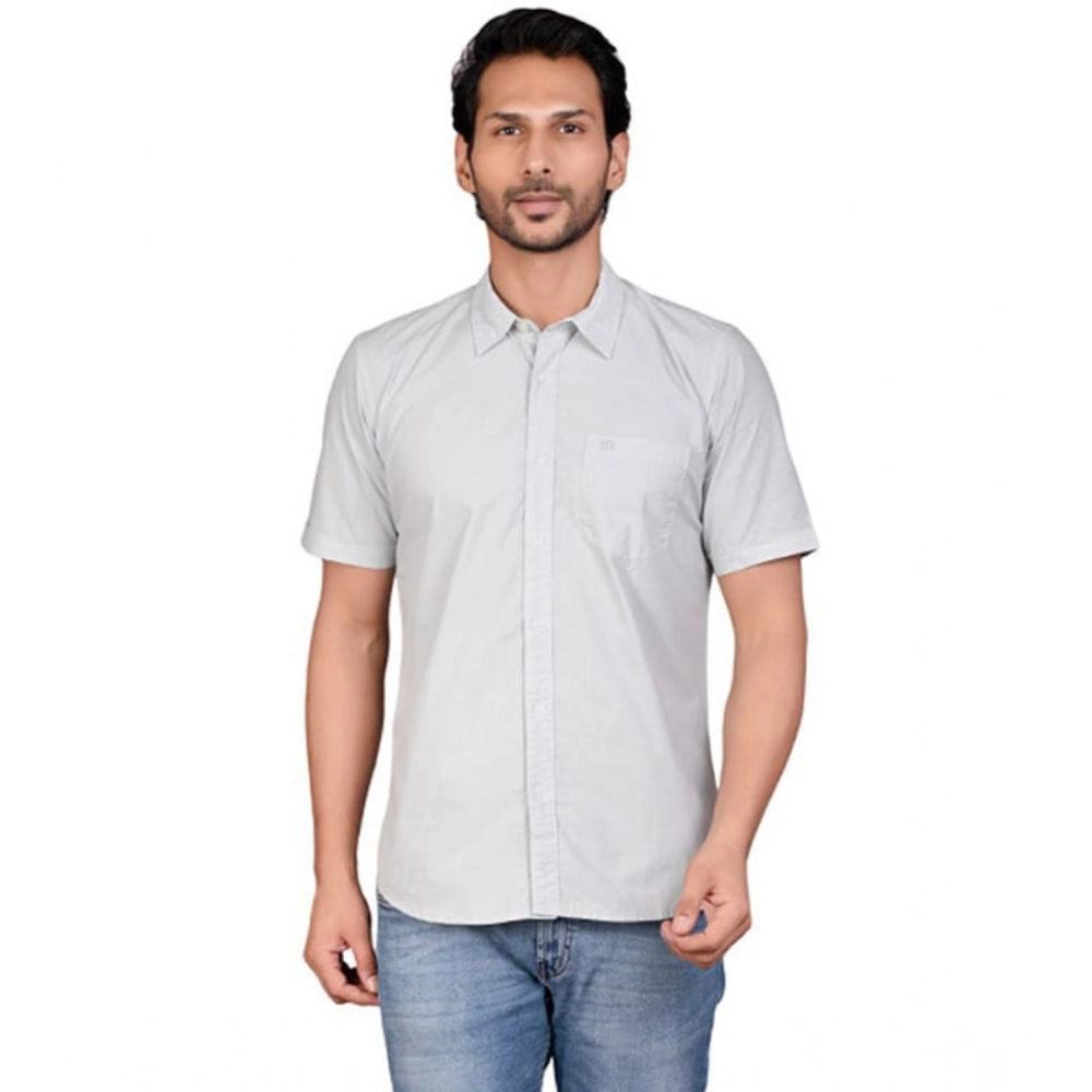 Amfyn Men's Casual Cotton Half Sleeve Solid Shirt (Grey)