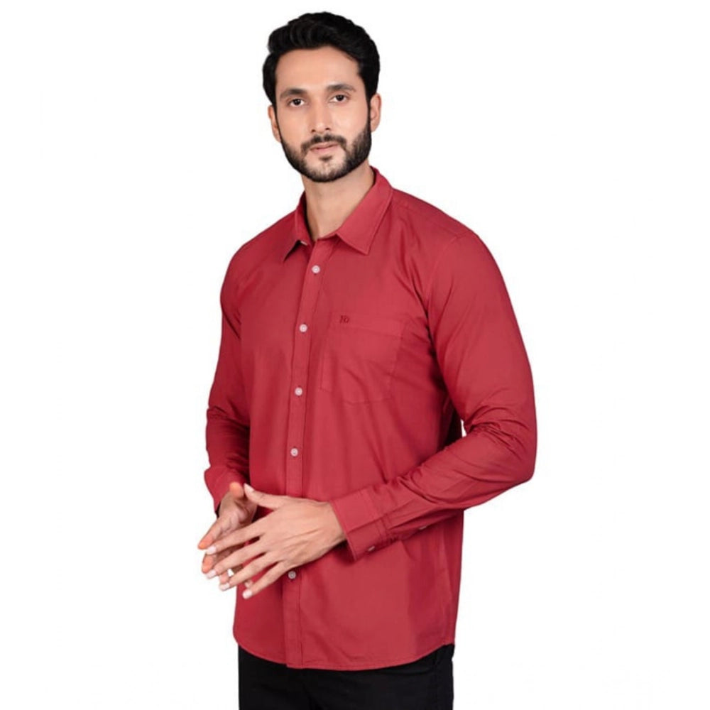 Amfyn Men's Casual Cotton Full Sleeve Solid Shirt (Red)