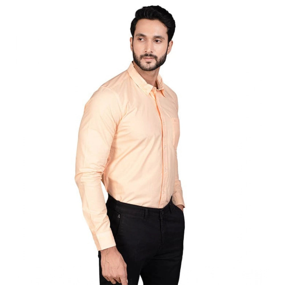 Amfyn Men's Casual Cotton Full Sleeve Solid Shirt (Peach)