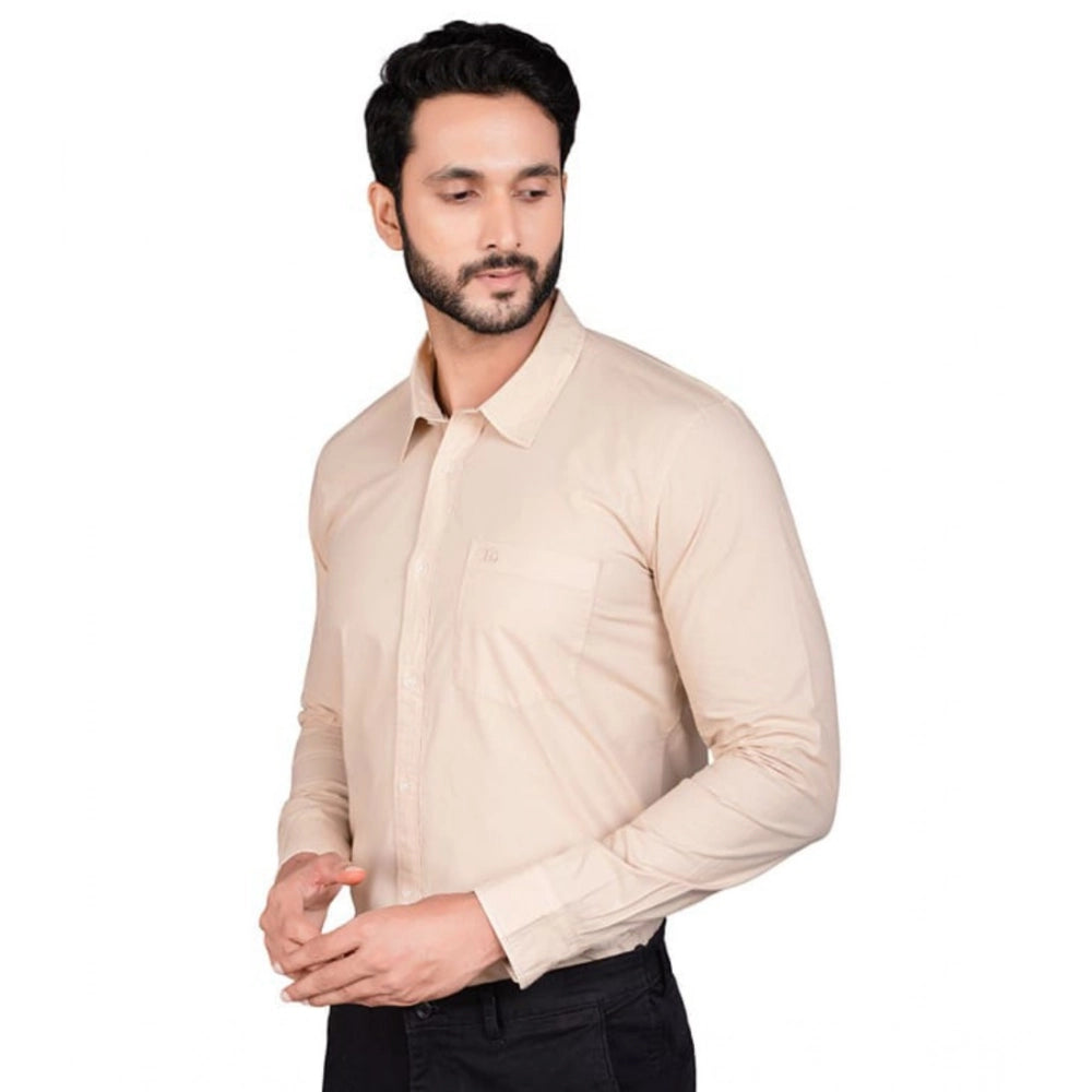 Amfyn Men's Casual Cotton Full Sleeve Solid Shirt (Beige)