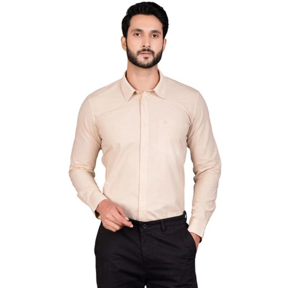 Amfyn Men's Casual Cotton Full Sleeve Solid Shirt (Beige)