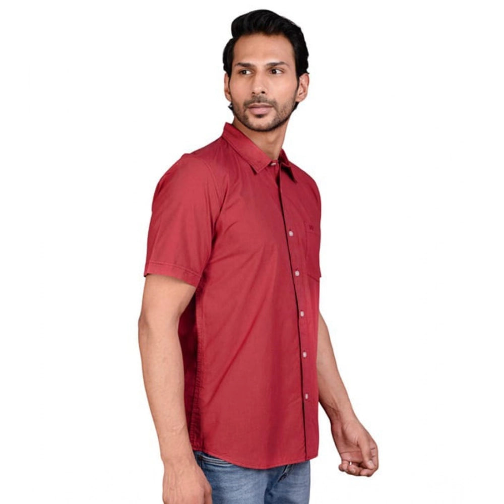 Amfyn Men's Casual Cotton Half Sleeve Solid Shirt (Red)