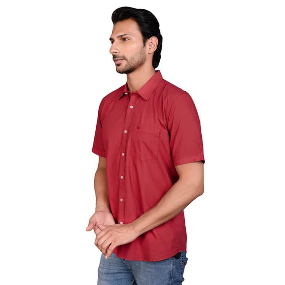 Amfyn Men's Casual Cotton Half Sleeve Solid Shirt (Red)