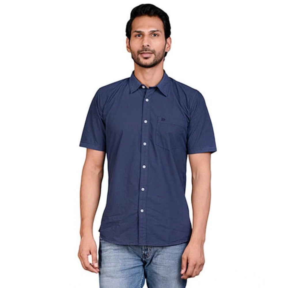 Amfyn Men's Casual Cotton Half Sleeve Solid Shirt (Navy)