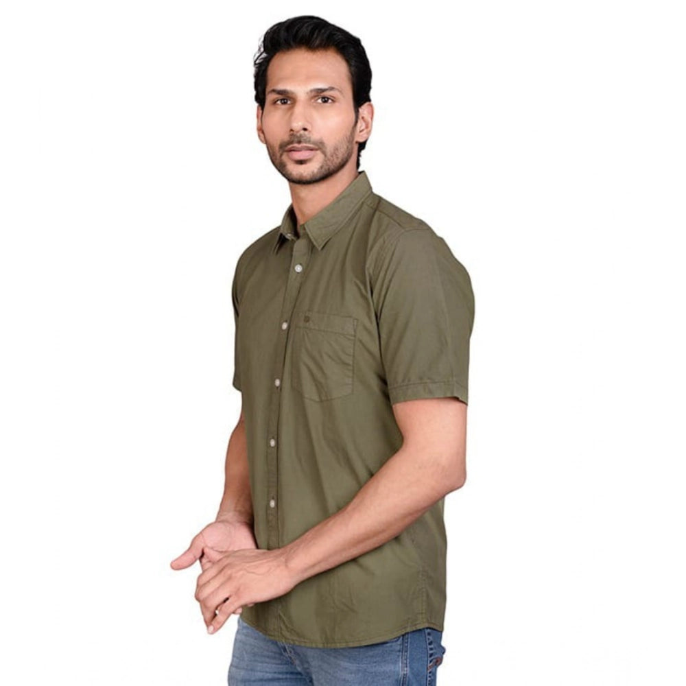 Amfyn Men's Casual Cotton Half Sleeve Solid Shirt (Green)
