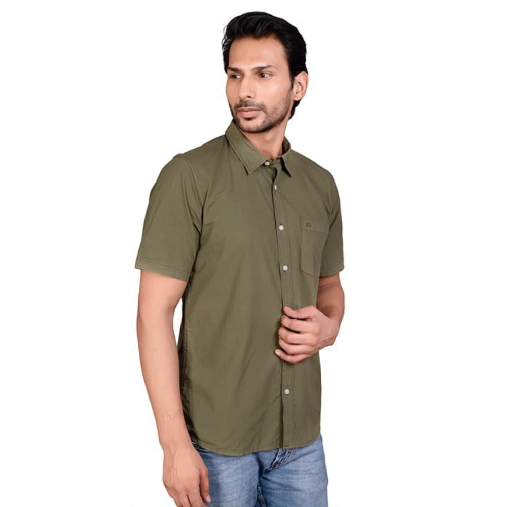 Amfyn Men's Casual Cotton Half Sleeve Solid Shirt (Green)