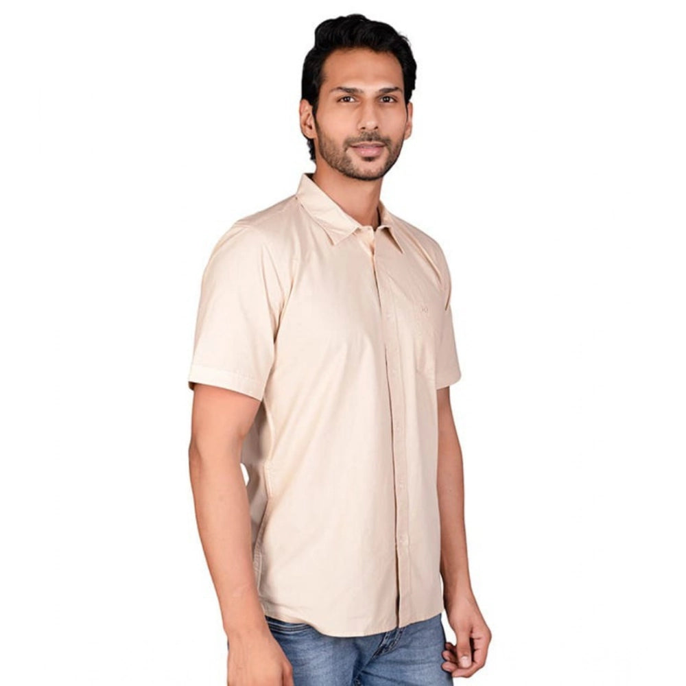 Amfyn Men's Casual Cotton Half Sleeve Solid Shirt (Beige)