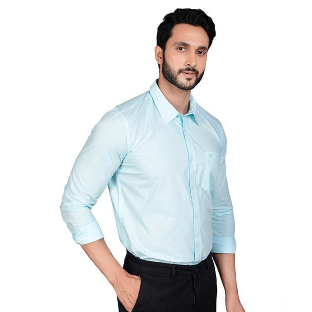 Amfyn Men's Casual Cotton Full Sleeve Solid Shirt (Turquoise)