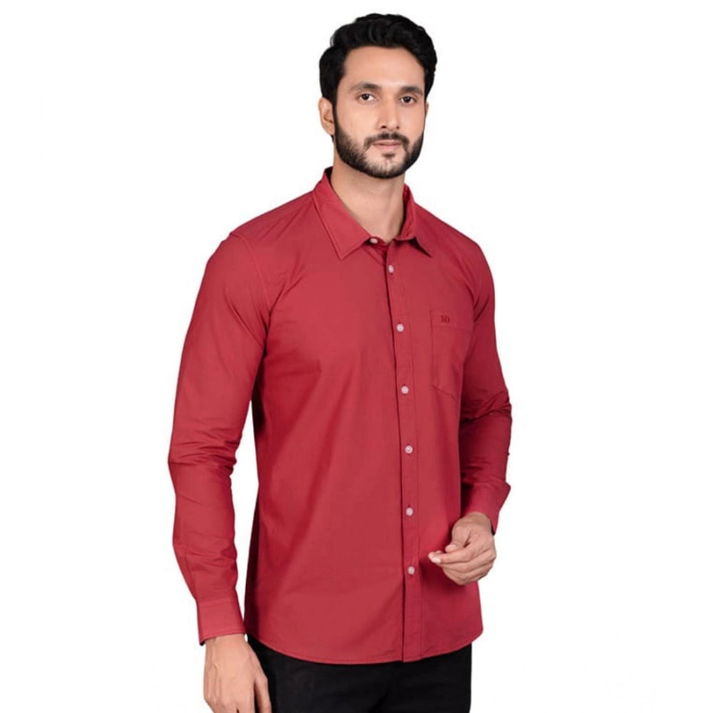 Amfyn Men's Casual Cotton Full Sleeve Solid Shirt (Red)