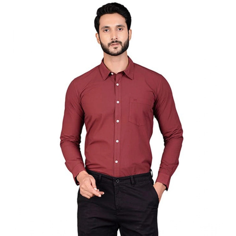 Amfyn Men's Casual Cotton Full Sleeve Solid Shirt (Maroon)