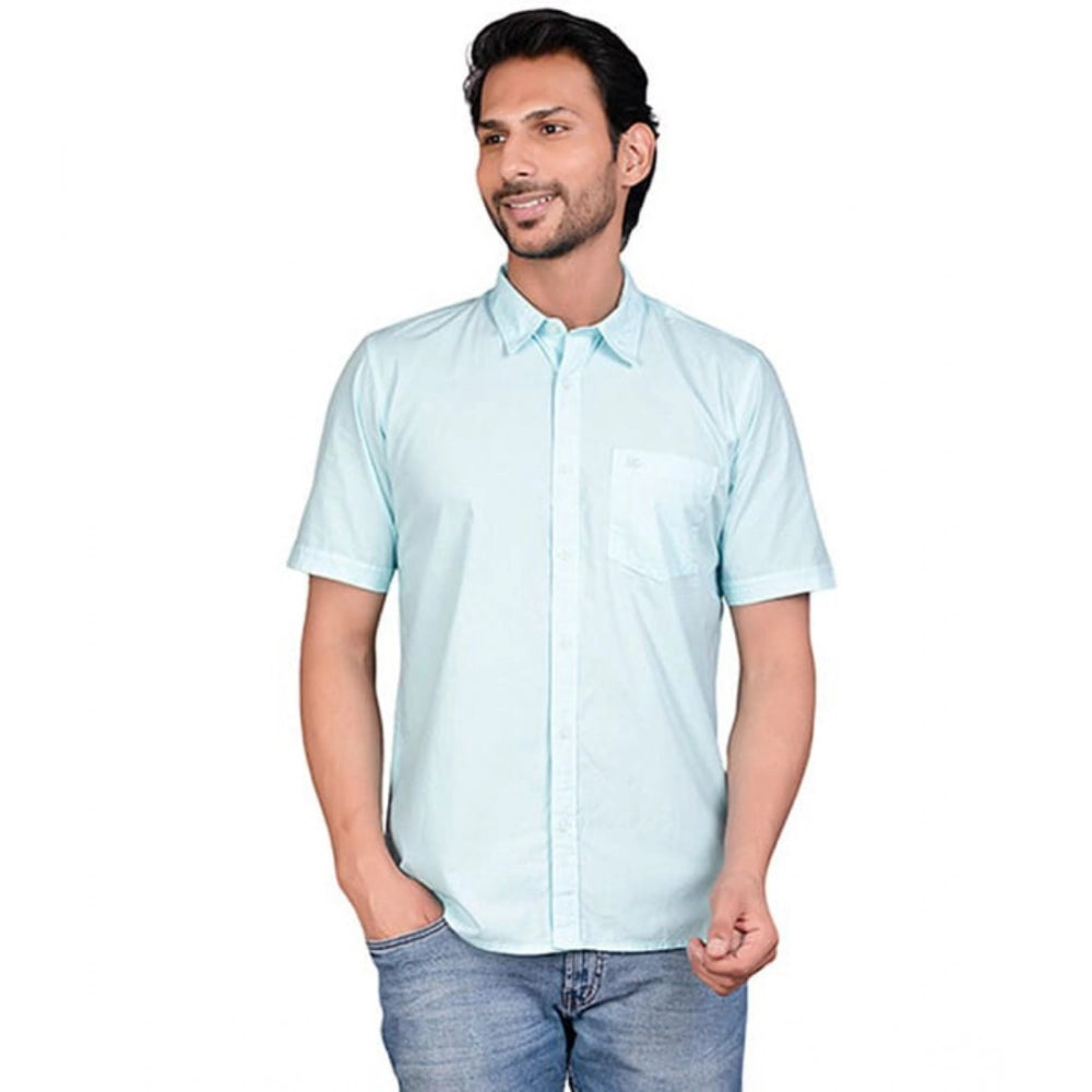 Amfyn Men's Casual Cotton Half Sleeve Solid Shirt (Turquoise)
