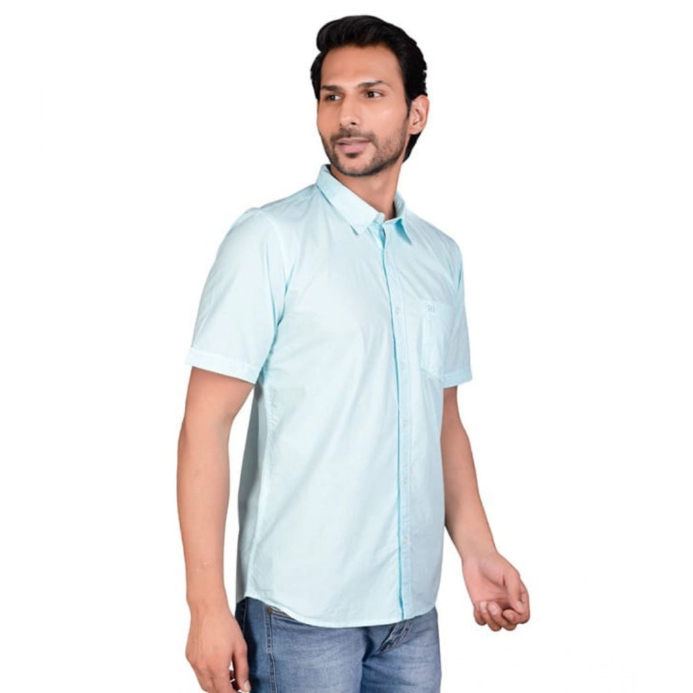 Amfyn Men's Casual Cotton Half Sleeve Solid Shirt (Turquoise)