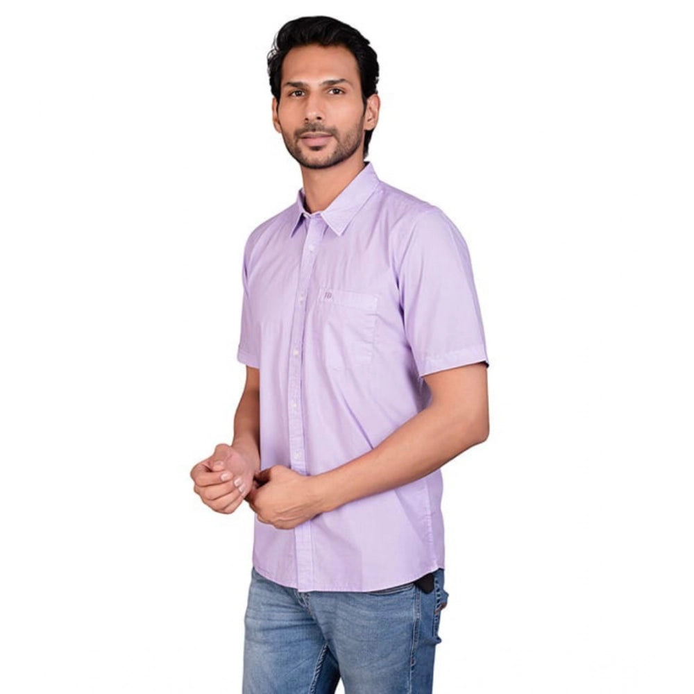 Amfyn Men's Casual Cotton Half Sleeve Solid Shirt (Purple)