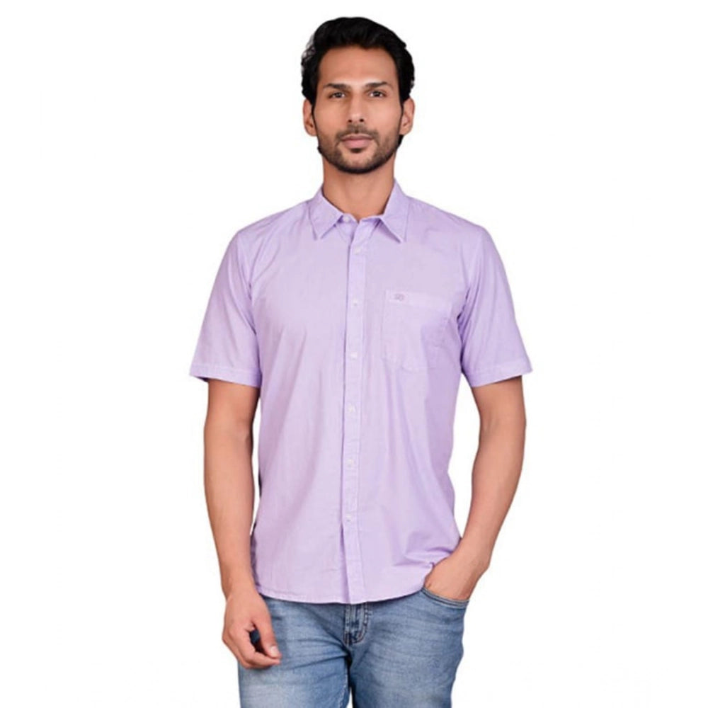 Amfyn Men's Casual Cotton Half Sleeve Solid Shirt (Purple)