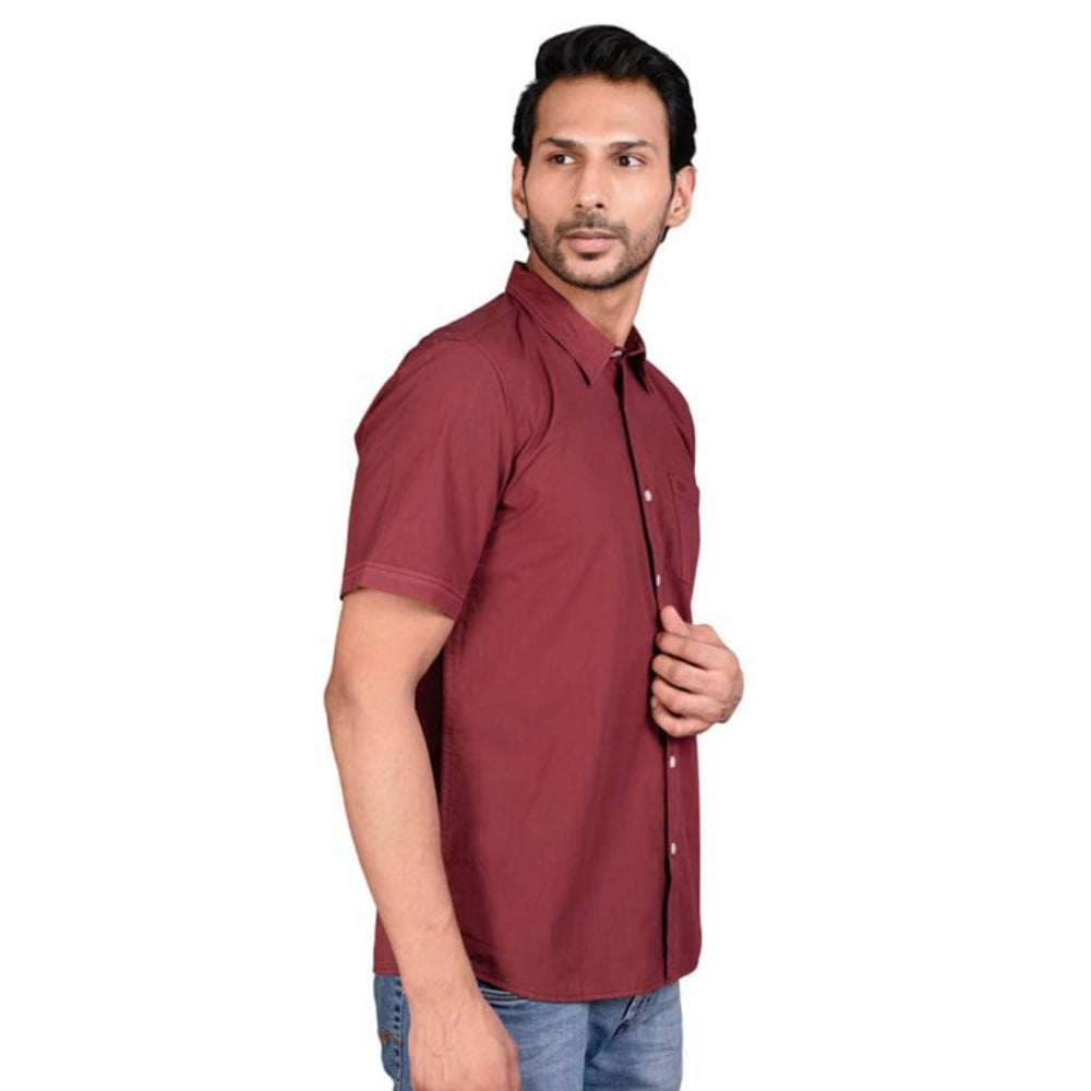 Amfyn Men's Casual Cotton Half Sleeve Solid Shirt (Maroon)