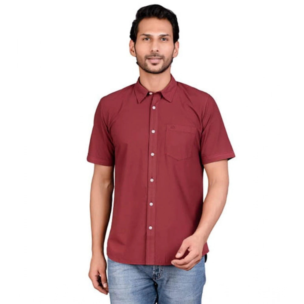 Amfyn Men's Casual Cotton Half Sleeve Solid Shirt (Maroon)