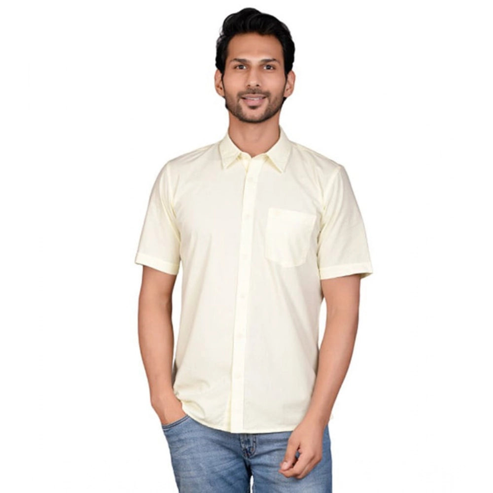 Amfyn Men's Casual Cotton Half Sleeve Solid Shirt (Lemon)