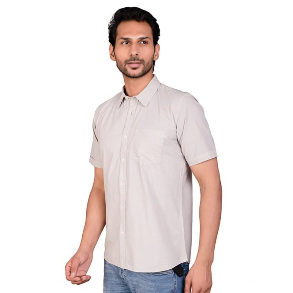 Amfyn Men's Casual Cotton Half Sleeve Solid Shirt (Grey)