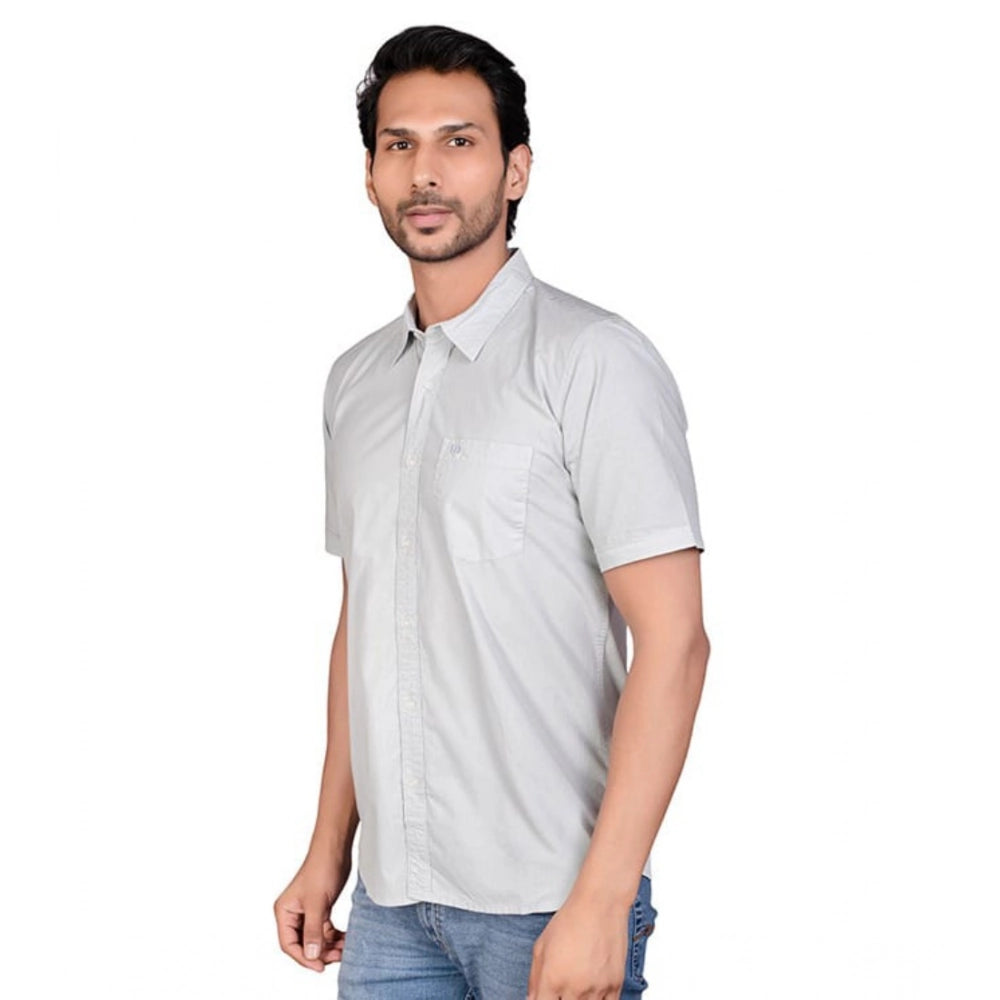Amfyn Men's Casual Cotton Half Sleeve Solid Shirt (Grey)
