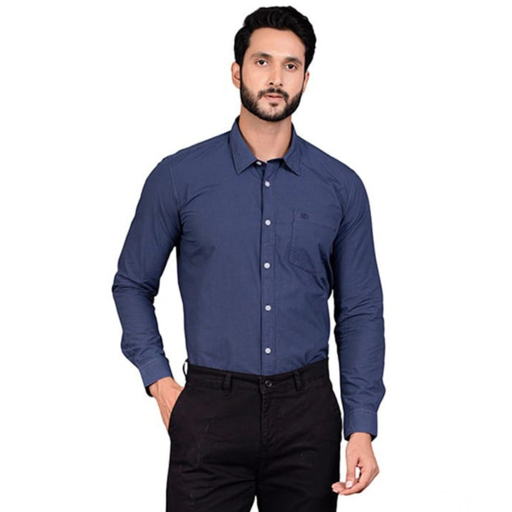 Amfyn Men's Casual Cotton Full Sleeve Solid Shirt (Navy)