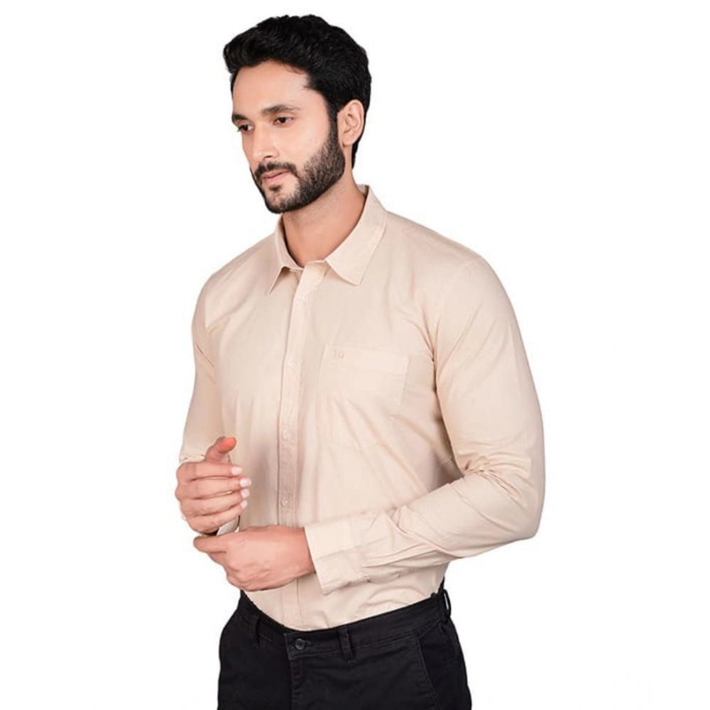 Amfyn Men's Casual Cotton Full Sleeve Solid Shirt (Beige)