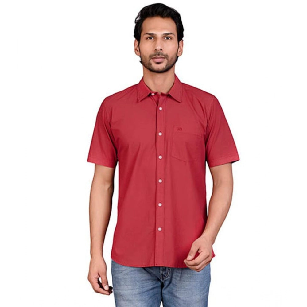 Amfyn Men's Casual Cotton Half Sleeve Solid Shirt (Red)