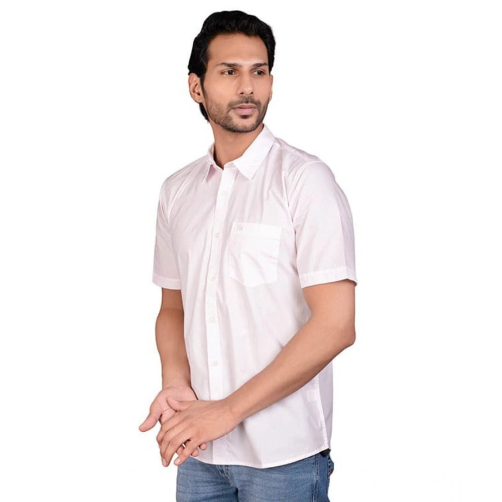 Amfyn Men's Casual Cotton Half Sleeve Solid Shirt (Pink)