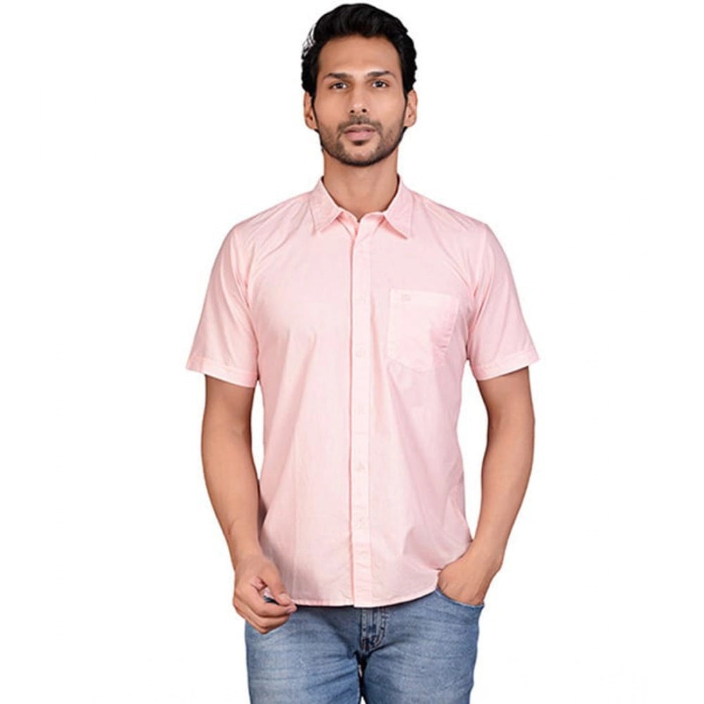 Amfyn Men's Casual Cotton Half Sleeve Solid Shirt (Peach)