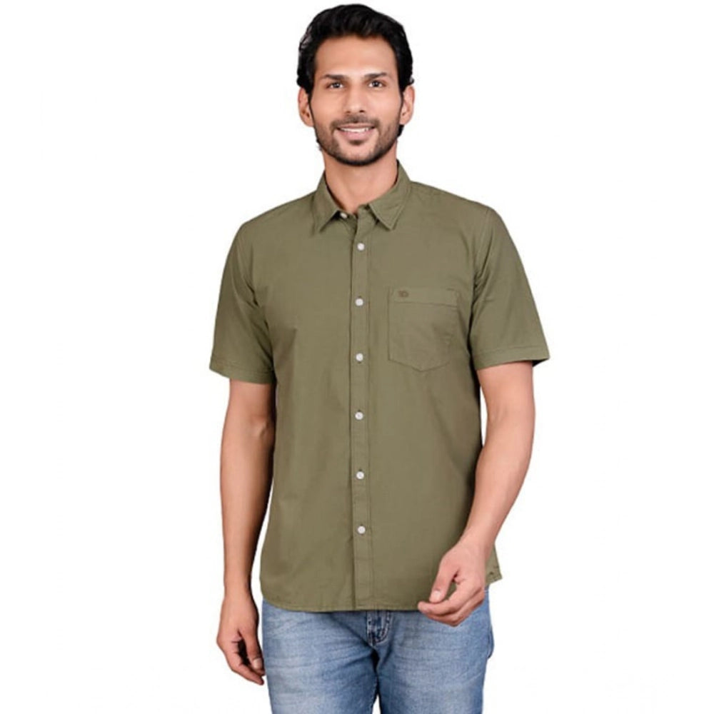 Amfyn Men's Casual Cotton Half Sleeve Solid Shirt (Green)