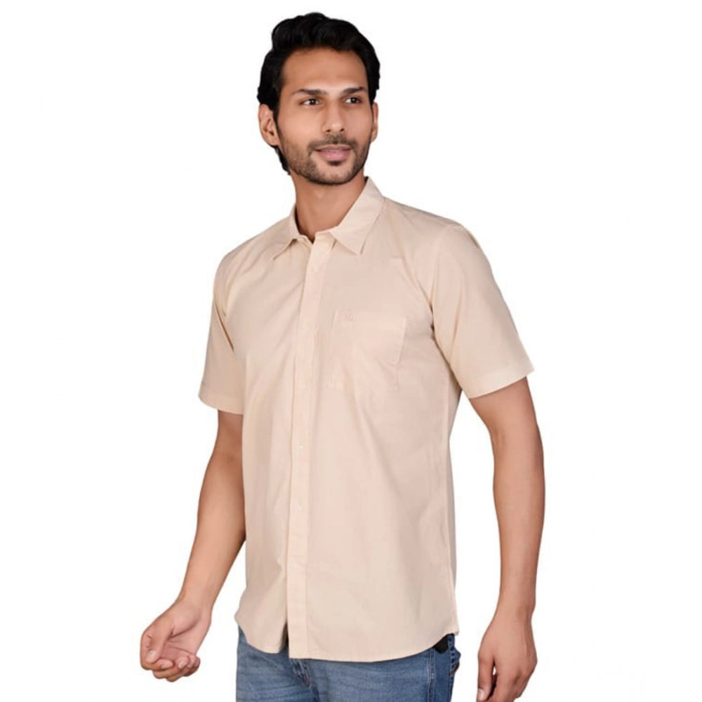 Amfyn Men's Casual Cotton Half Sleeve Solid Shirt (Beige)