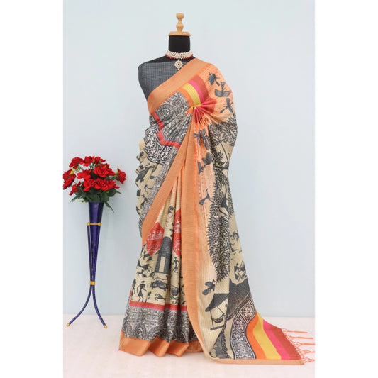 Amfyn Women's Mysore Silk  Digital Print Saree With Unstitched Blouse 5.5Mtr (Multicolor)