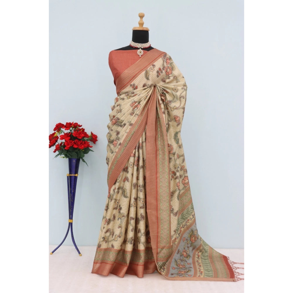 Amfyn Women's Mysore Silk  Digital Print Saree With Unstitched Blouse 5.5Mtr (Pink)