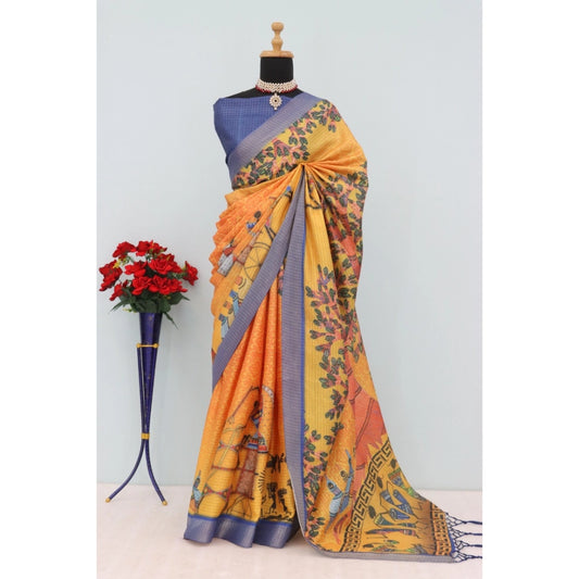 Amfyn Women's Mysore Silk  Digital Print Saree With Unstitched Blouse 5.5Mtr (Multicolor)