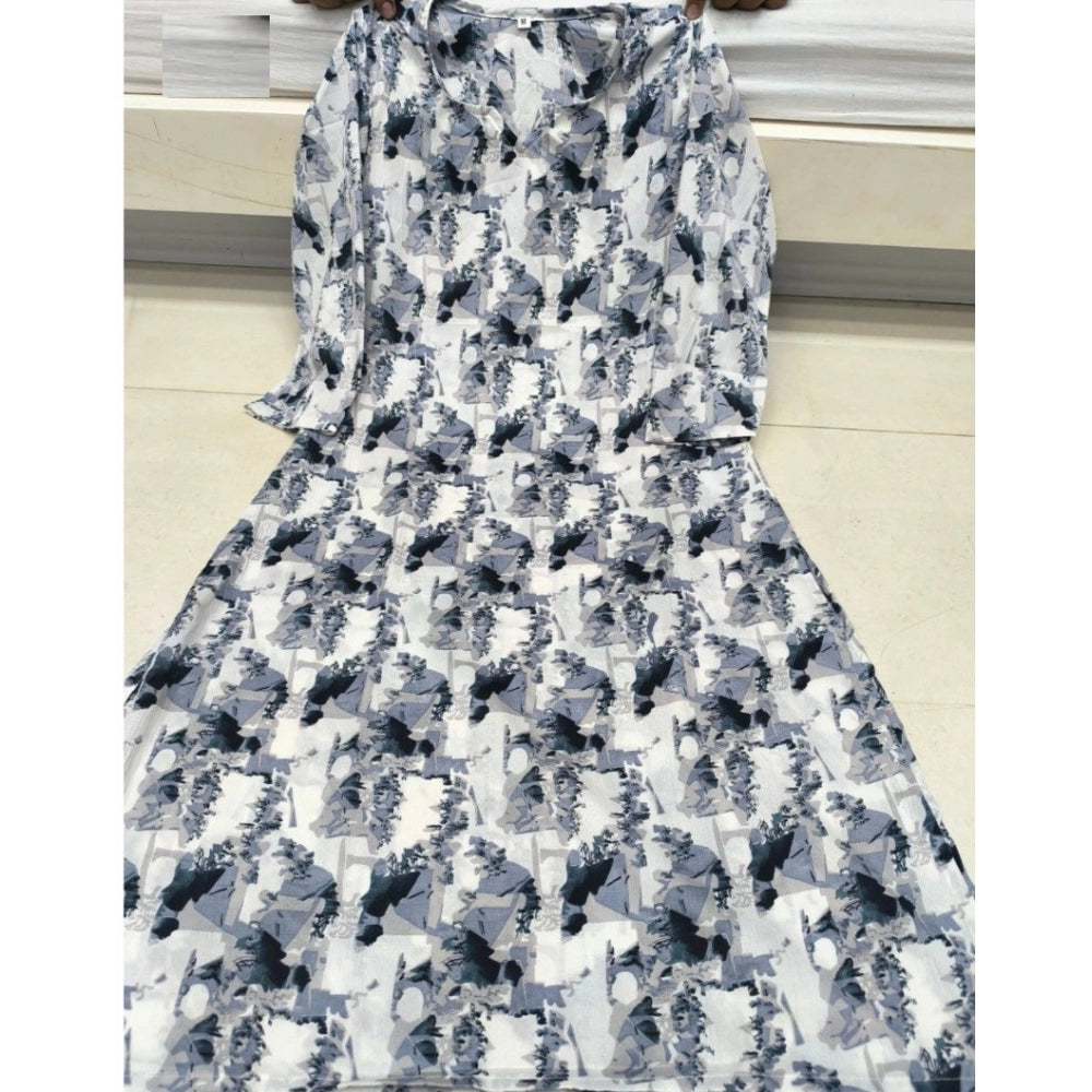 Amfyn Women's Cotton Blended Printed 3/4th Sleeve V Neck Kurti (Grey)