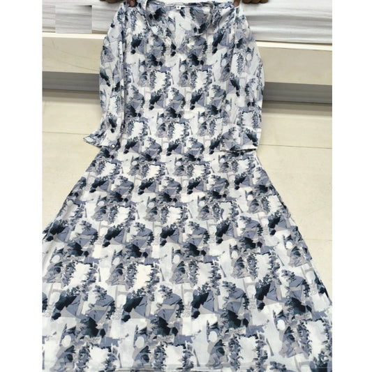 Amfyn Women's Cotton Blended Printed 3/4th Sleeve V Neck Kurti (Grey)