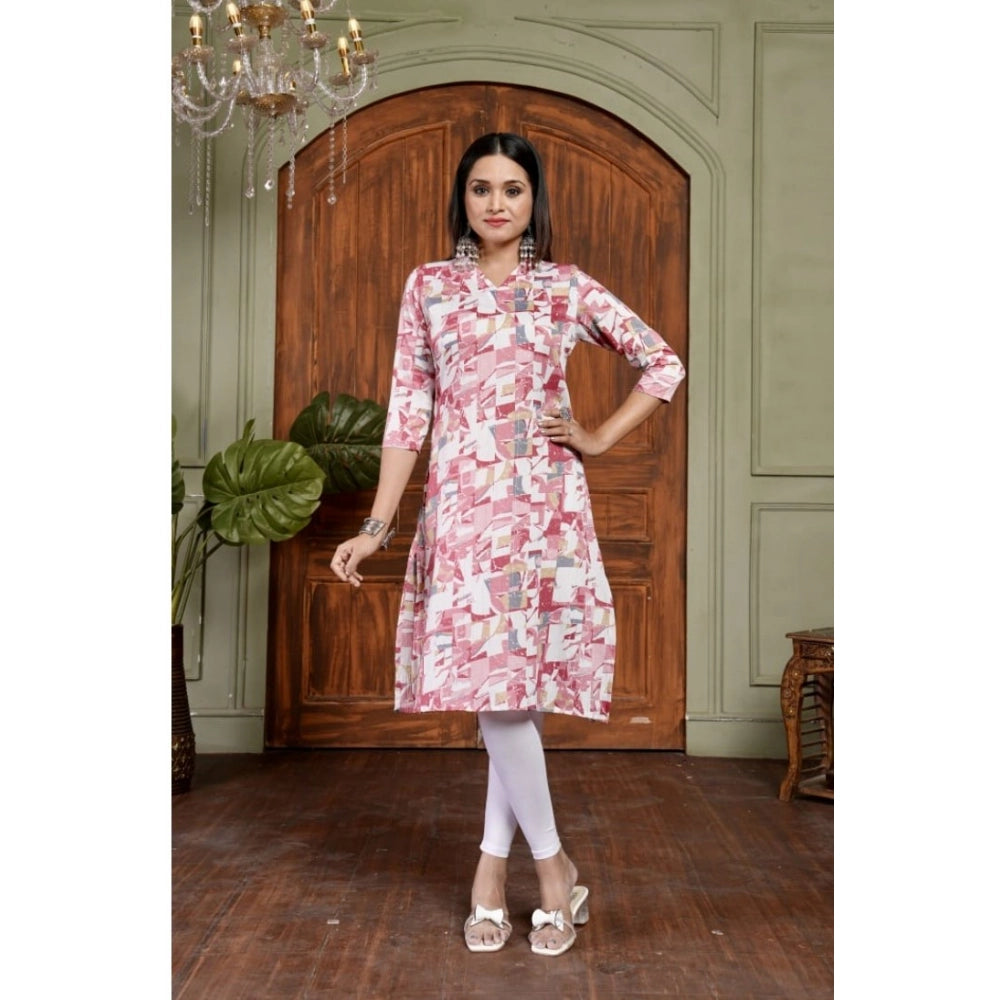 Amfyn Women's Cotton Blended Printed 3/4th Sleeve Collar Neck Kurti (Red)