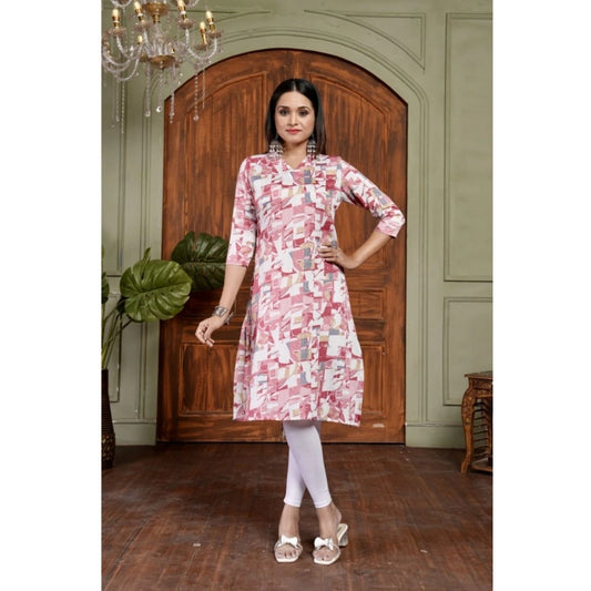 Amfyn Women's Cotton Blended Printed 3/4th Sleeve Collar Neck Kurti (Red)