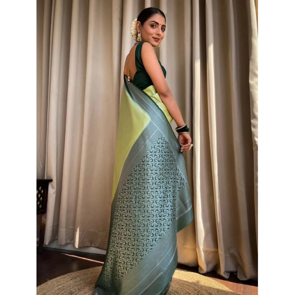 Amfyn Women's Silk Printed Saree With Unstitched Blouse 5.5Mtr (Sea Green)