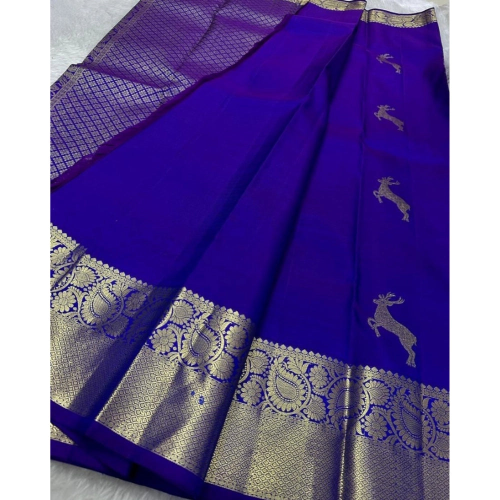 Amfyn Women's Silk Printed Saree With Unstitched Blouse 5.5Mtr (Royal Blue)