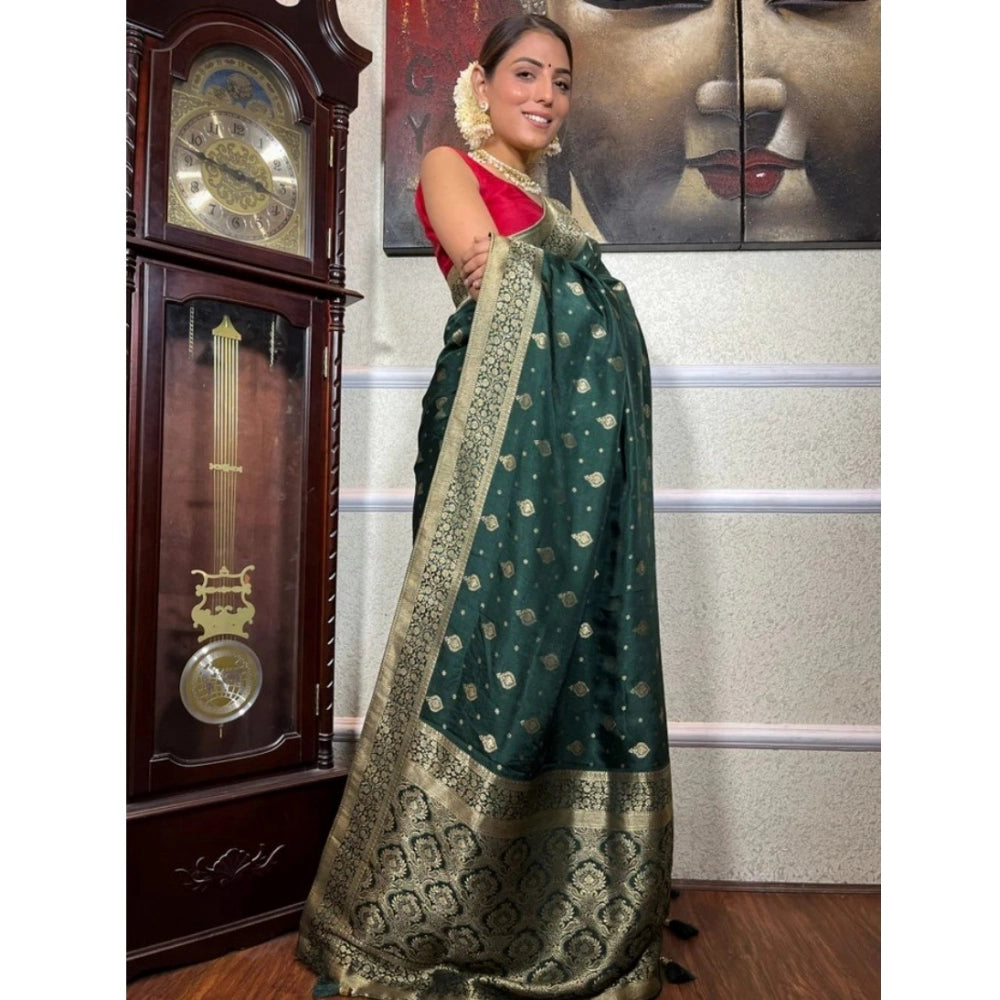 Amfyn Women's Silk Printed Saree With Unstitched Blouse 5.5Mtr (Green)