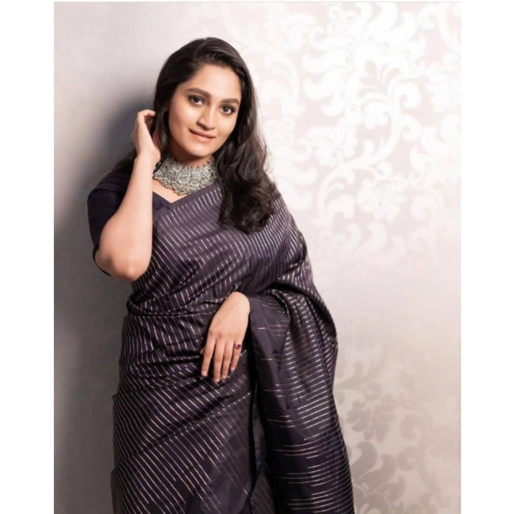 Amfyn Women's Silk Printed Saree With Unstitched Blouse 5.5Mtr (Black)