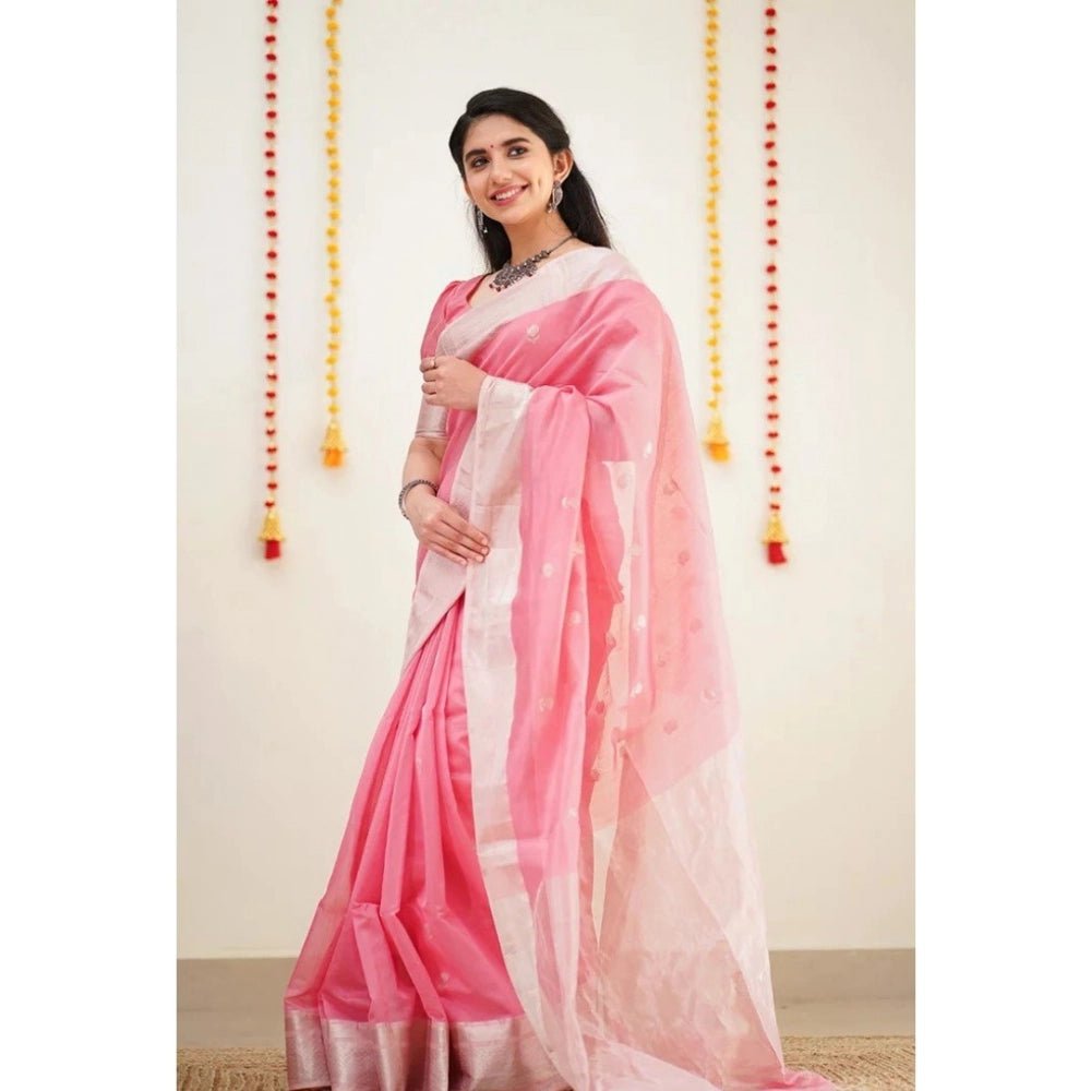 Amfyn Women's Cotton  Printed Saree With Unstitched Blouse 5.5Mtr (Pink)