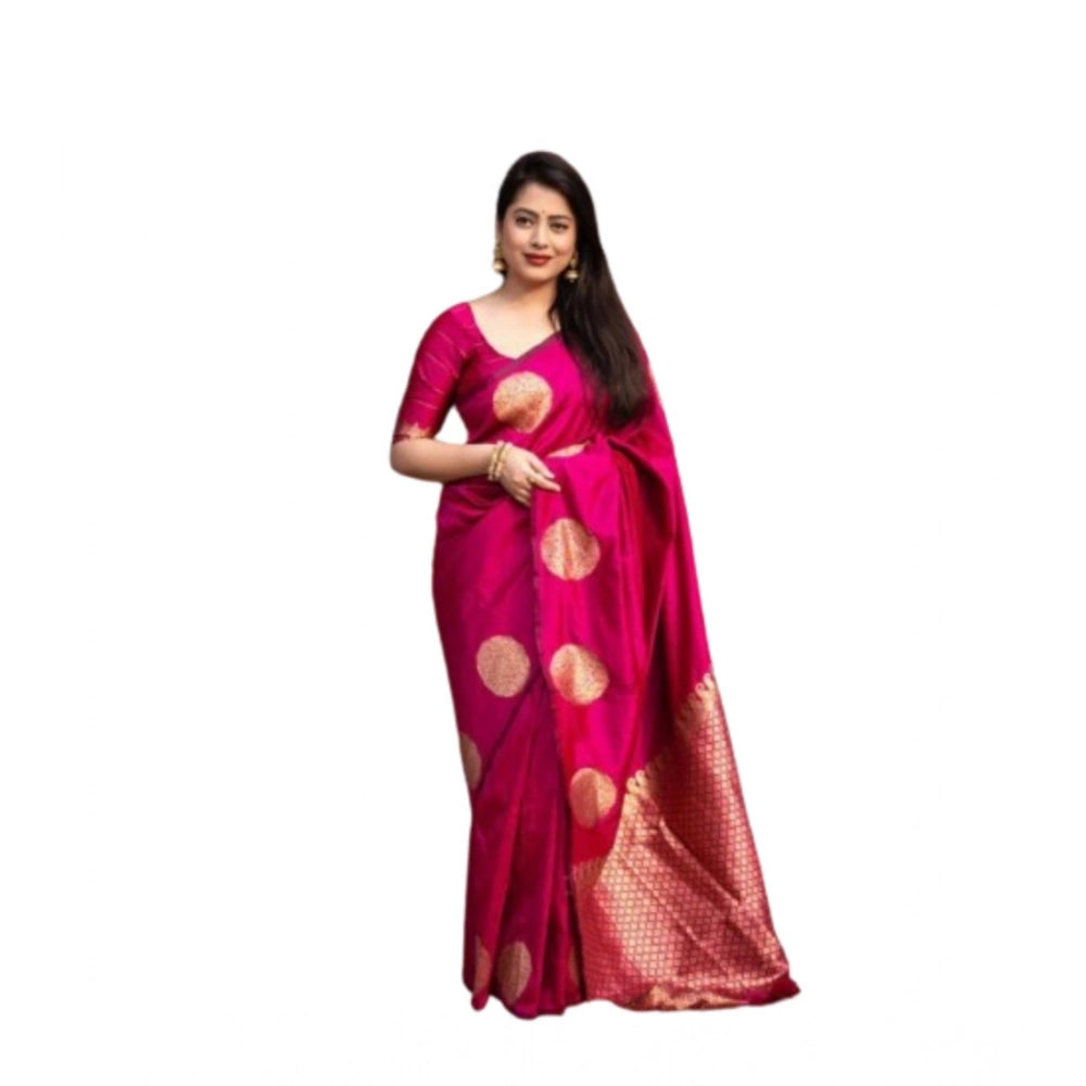 Amfyn Women's Silk Printed Saree With Unstitched Blouse 5.5Mtr (Pink)