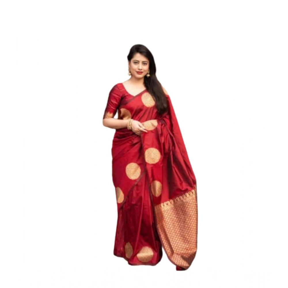 Amfyn Women's Silk Printed Saree With Unstitched Blouse 5.5Mtr (Red)