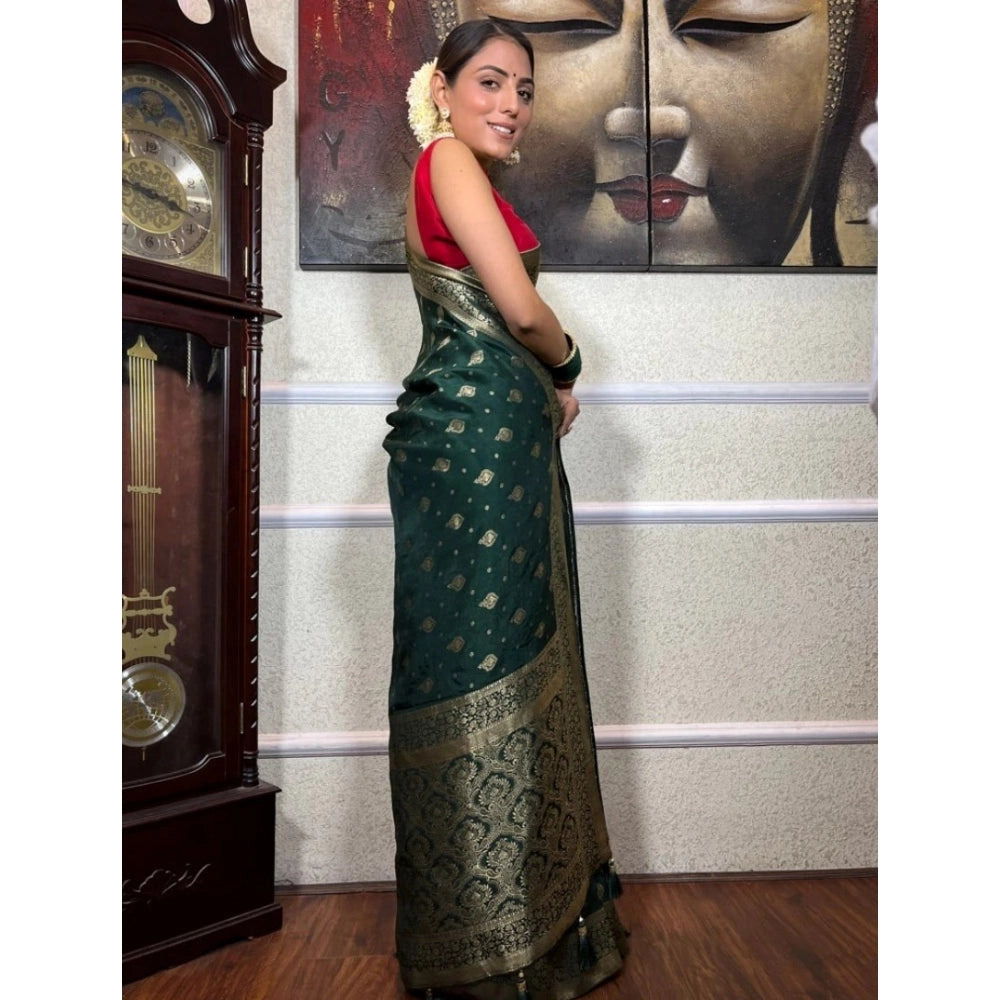 Amfyn Women's Silk Printed Saree With Unstitched Blouse 5.5Mtr (Green)