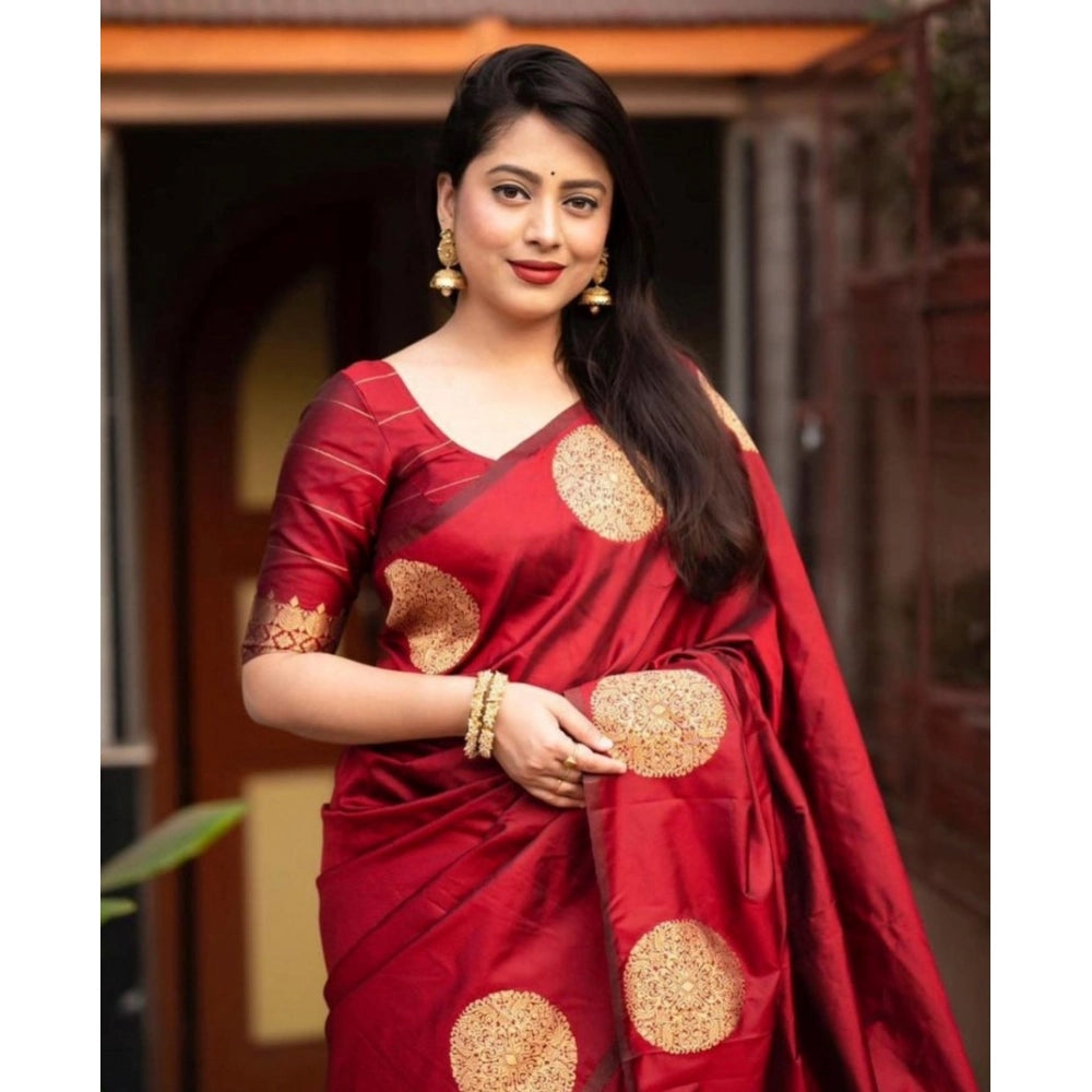 Amfyn Women's Silk Printed Saree With Unstitched Blouse 5.5Mtr (Red)