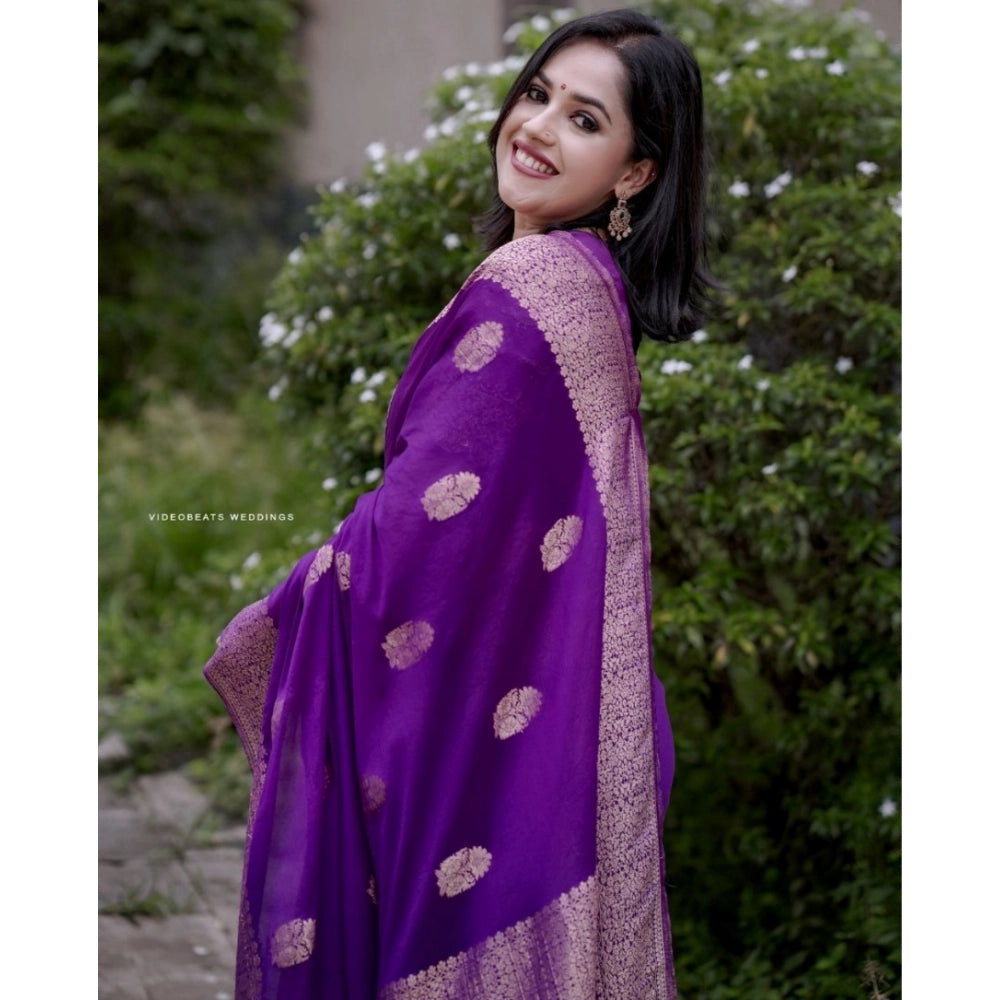 Amfyn Women's Silk Printed Saree With Unstitched Blouse 5.5Mtr (Purple)